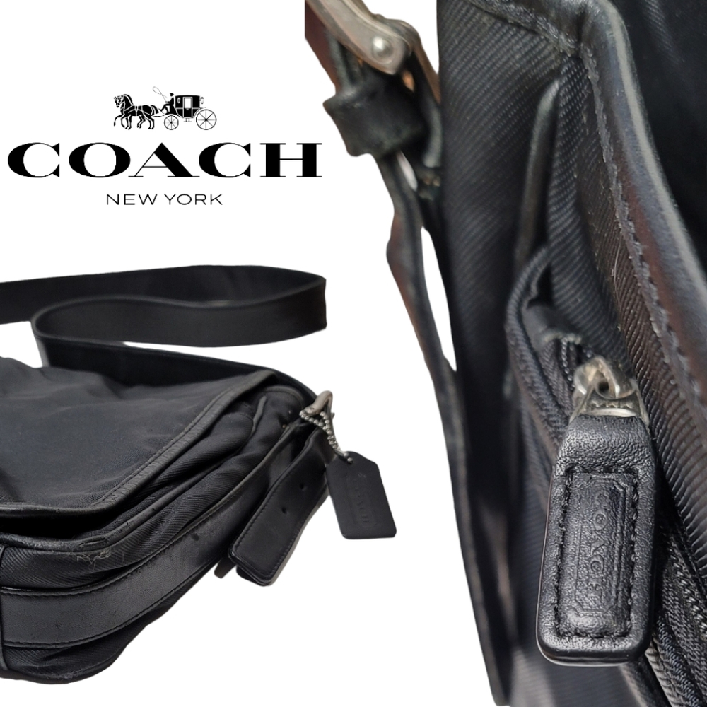 COACH Black Canvas Leather Crossbody Shoulder Laptop Bag N9J2L-5118 - Picture 3 of 7